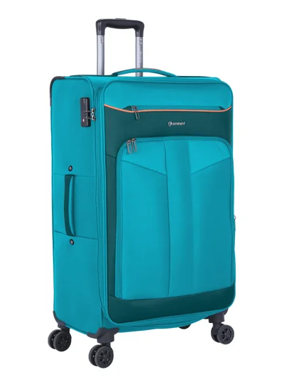 eminent Unisex Soft Travel Bag Medium Luggage Trolley Polyester Lightweight Expandable 4 Double Spinner Wheeled Suitcase with 3 Digit TSA lock E788 Green