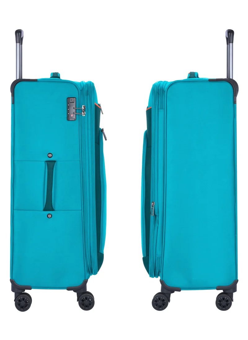 eminent Unisex Soft Travel Bag Medium Luggage Trolley Polyester Lightweight Expandable 4 Double Spinner Wheeled Suitcase with 3 Digit TSA lock E788 Green