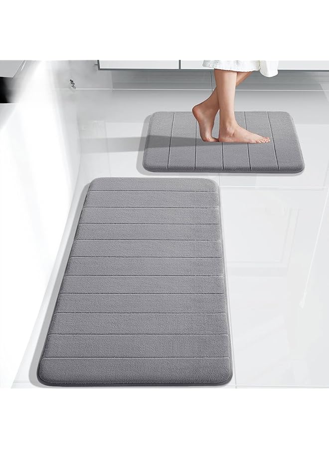 The Bros 2Pcs Bathroom Mat Set Absorbent Non Slip Washable, Non-Skid Bath Mat For Bathroom Floor Memory Foam with PVC Back (40×60CM And 40×120CM) - Image 1