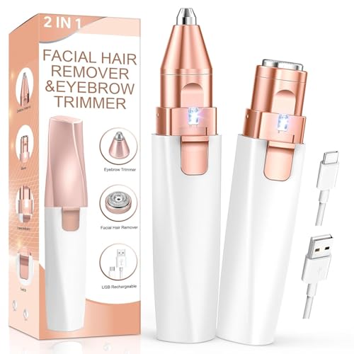 Cleanfly Facial Hair Remover For Women, 2 In 1 Rechargeable Eyebrow Trimmer & Face Hair Remover For Women With Led Light - Electric Hair Trimmer For Women Face & Body, White - Image 1