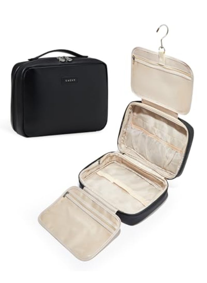 EACHY Travel Toiletry Bag with Hanging Hook Portable Makeup Cosmetic Bags for Women WaterResistant FullSize Travel Accessories Black - Image 1