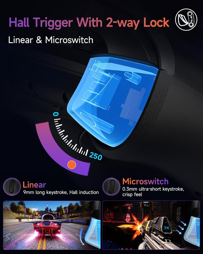 EasySMX وحدة تحكم ألعاب لاسلكية X20 مع إضاءة خلفية RGB، عصي تأثير هول ذات مرحلتين، معدل استقصاء 1000Hz، جيروسكوب 6 محاور على منصات متعددة، أزرار ميكانيكية - متوافقة مع PC/Switch/Steam/Android - Image 2