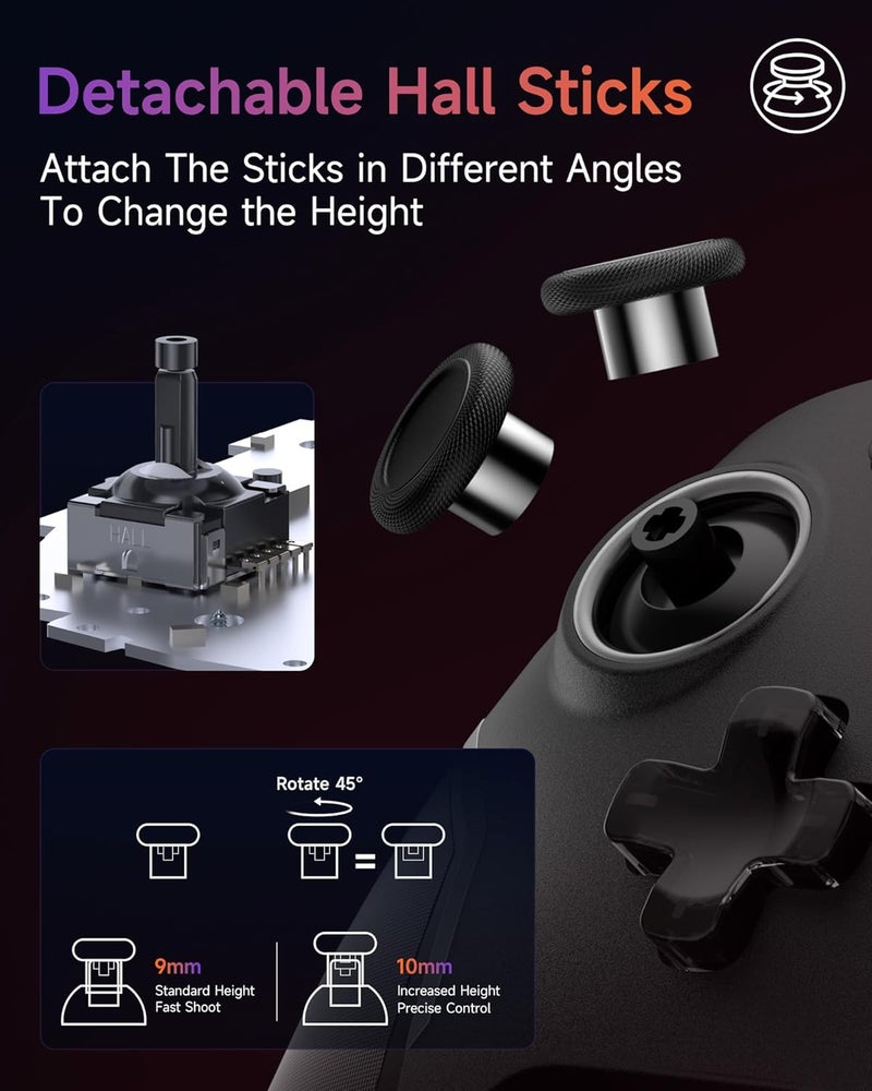 EasySMX وحدة تحكم ألعاب لاسلكية X20 مع إضاءة خلفية RGB، عصي تأثير هول ذات مرحلتين، معدل استقصاء 1000Hz، جيروسكوب 6 محاور على منصات متعددة، أزرار ميكانيكية - متوافقة مع PC/Switch/Steam/Android - Image 4