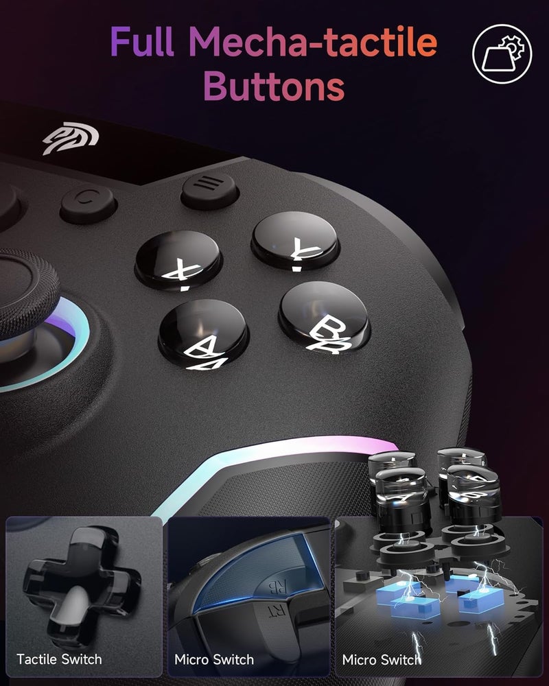 EasySMX وحدة تحكم ألعاب لاسلكية X20 مع إضاءة خلفية RGB، عصي تأثير هول ذات مرحلتين، معدل استقصاء 1000Hz، جيروسكوب 6 محاور على منصات متعددة، أزرار ميكانيكية - متوافقة مع PC/Switch/Steam/Android - Image 5