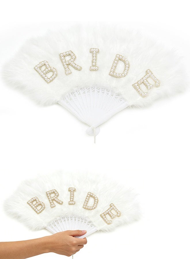 Bridal Decoration White Feather Hand Fan with "BRIDE" Lettering Design Perfect for Bachelorette Parties, Bridal Showers, and Wedding Day Photos - Image 1