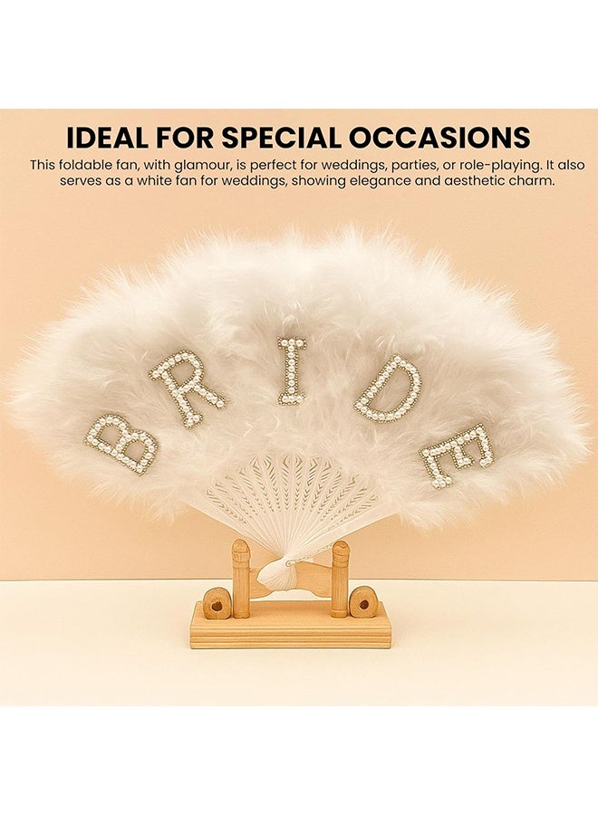 Bridal Decoration White Feather Hand Fan with "BRIDE" Lettering Design Perfect for Bachelorette Parties, Bridal Showers, and Wedding Day Photos - Image 5