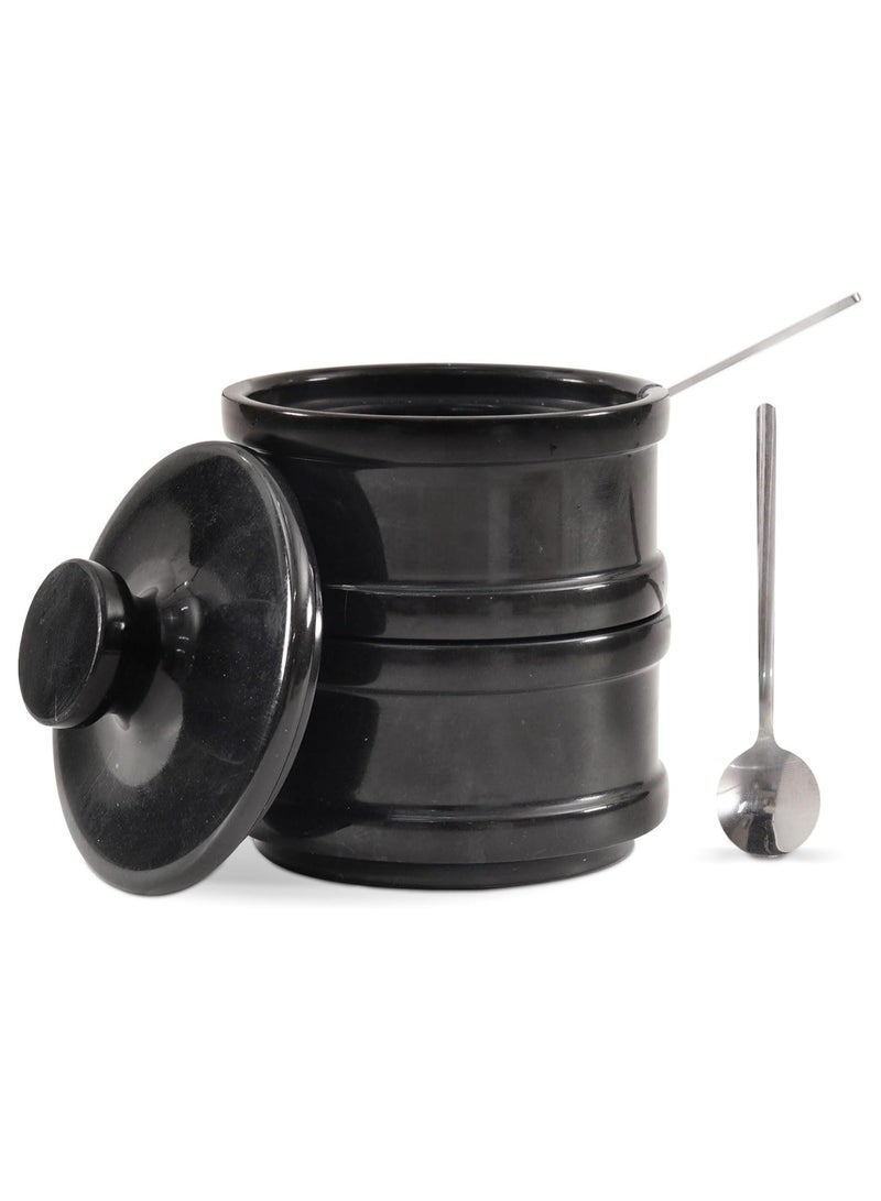 راديكالن مجموعة أوعية الملح والفلفل المصنوعة يدويًا من راديكالن باللون الأسود الرخامي مقاس 5.5 بوصة مع غطاء - 2.3 بوصة لكل وعاء - مثالية لتخزين المجوهرات وحافظات الزبدة والسكر وديكور المطبخ - Image 1