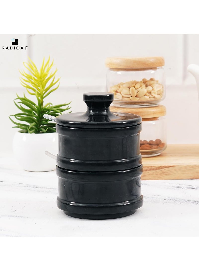 راديكالن مجموعة أوعية الملح والفلفل المصنوعة يدويًا من راديكالن باللون الأسود الرخامي مقاس 5.5 بوصة مع غطاء - 2.3 بوصة لكل وعاء - مثالية لتخزين المجوهرات وحافظات الزبدة والسكر وديكور المطبخ - Image 2