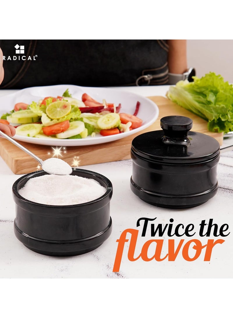 راديكالن مجموعة أوعية الملح والفلفل المصنوعة يدويًا من راديكالن باللون الأسود الرخامي مقاس 5.5 بوصة مع غطاء - 2.3 بوصة لكل وعاء - مثالية لتخزين المجوهرات وحافظات الزبدة والسكر وديكور المطبخ - Image 4