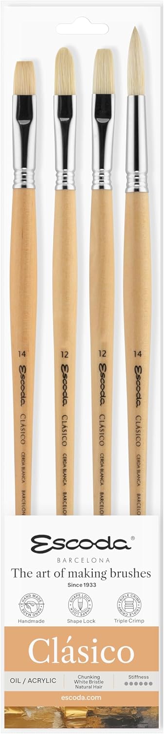 Escoda Clsico Series Professional Artist Oil  Acrylic Brush Set Natural Hog Bristle 4 Piece Set - Image 1