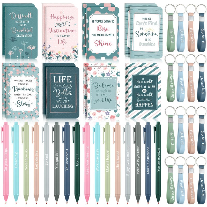 PerKoop 48 Pcs Inspirational Gifts Bulk Motivational Notepads Ballpoint Pens Keychains Set Classic Notebook Journal Lined for Teachers School Office Party Favor Supplies - Image 1