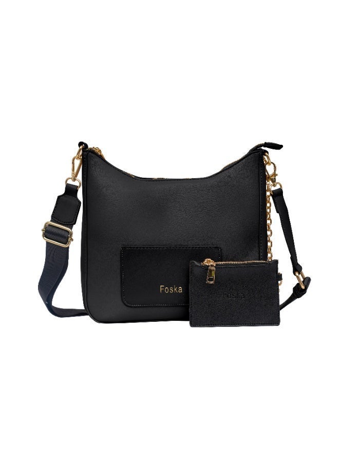 فوسكا شنطة Foska كروس نسائية جلد ناعم – تصميم صندوقي ومقبض يد لون أسود – مقاس 26x25 سم - Image 1