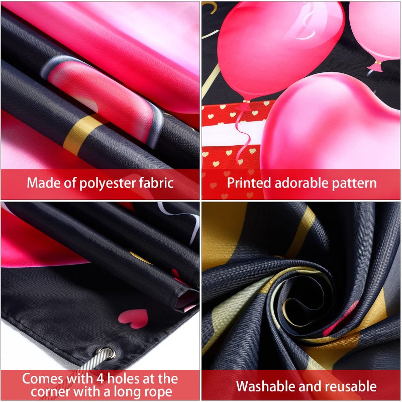 Sumind Happy Valentineâ€˜s Day Banner 73''x43'' Heart Photography Backdrop Large Valentines Day Background Party Decorations Photo Booth Prop(Black Background) - Image 3