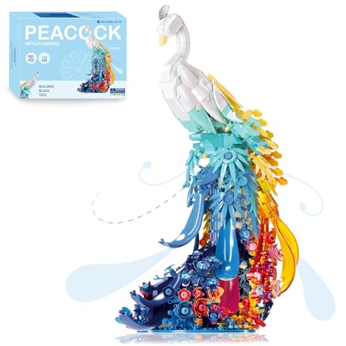 Vziimo Peacock Flowers Building Set with Led Light 901PCS Peacock Creative Bird Model Home Deocr and Office Art Gift for Mom Women Girlfriend Adults 14 Compatible with Major Brand - Image 1