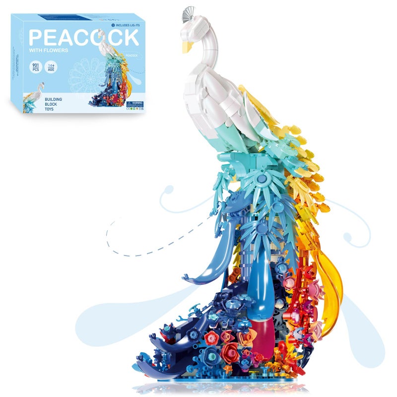 Vziimo Peacock Flowers Building Set with Led Light 901PCS Peacock Creative Bird Model Home Deocr and Office Art Gift for Mom Women Girlfriend Adults 14 Compatible with Major Brand - Image 3
