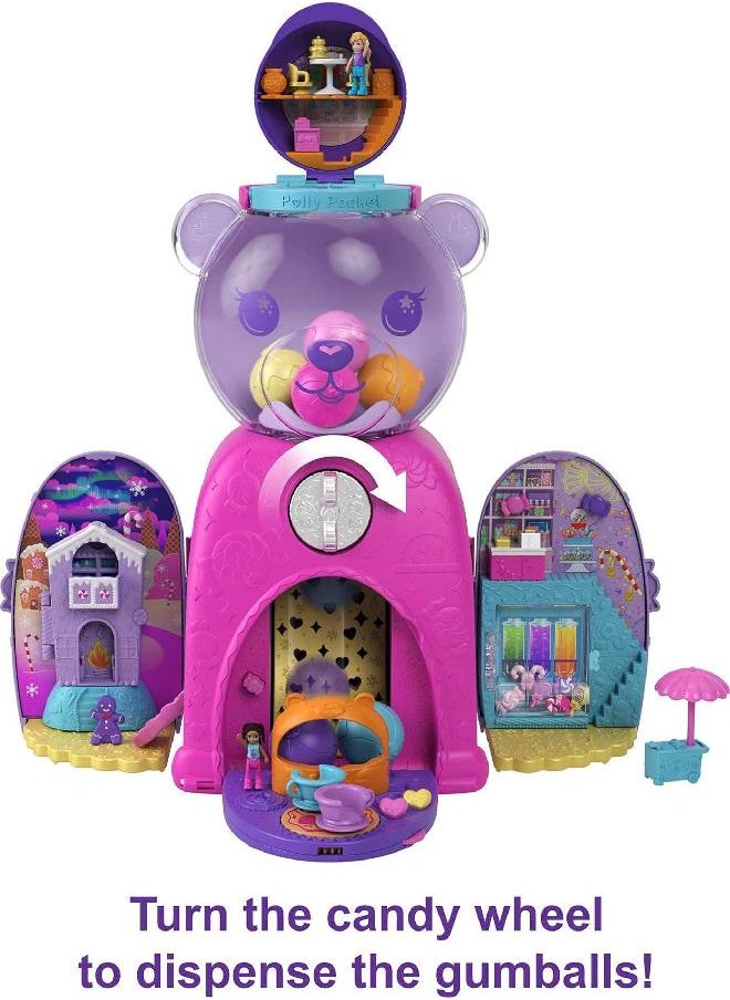 Polly Pocket - Polly Pocket Travel Toy, Gumball Bear Playset with 2 Micro Dolls and 26 Surprise Accessories, Animal Toy Compact - Image 1