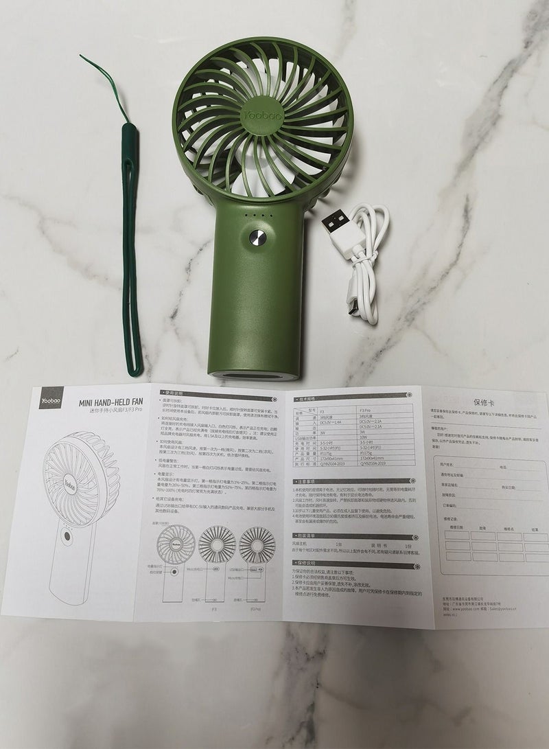 Yoobao F3 مروحة صغيرة محمولة باليد شحن USB كتم صوت الرياح القوية، بطارية بسعة كبيرة 6000 مللي أمبير في الساعة لشحن مروحة تبريد الهواء، أخضر داكن - Image 5