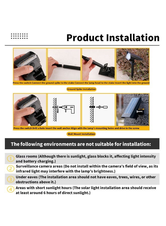 Solar Spotlight – Outdoor Waterproof Spike Lawn Light, Dual-Use Garden & Tree Light for Home Landscaping (Warm Light, 3 Brightness Levels, Single Unit) - Image 4
