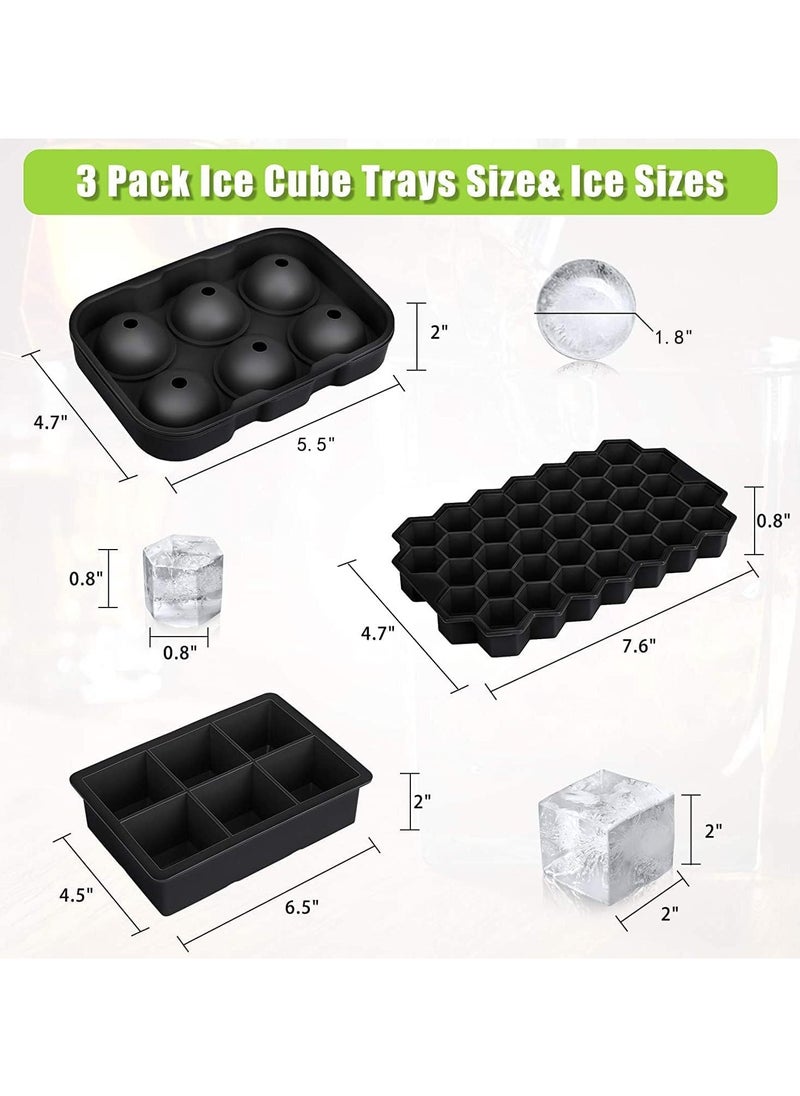 Silicone Ice Cube Trays with Lid(Set Of 3),Sphere Square Honeycomb Whiskey Ice Mold,No Odors Easy-Release Ice Cube Maker for Cocktails and Homemade,Reusable Freezer Ice Cube Trays Bpa-Free