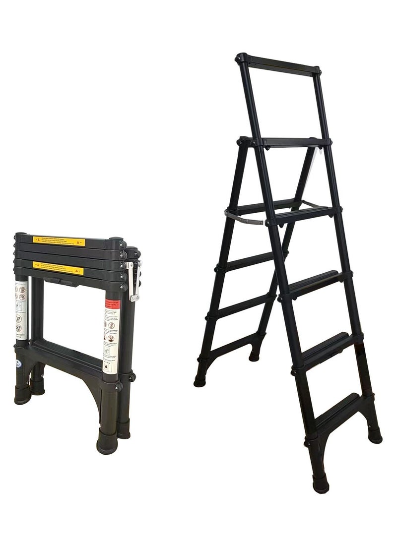SUNRISE SUNRISE  5 Steps Telescoping Ladder A-Frame Aluminum Telescopic Ladder With 1-Button Retraction Portable Extension Ladder Adjustable Lightweight Folding Ladder For Home151kgs Capacity  - Image 1