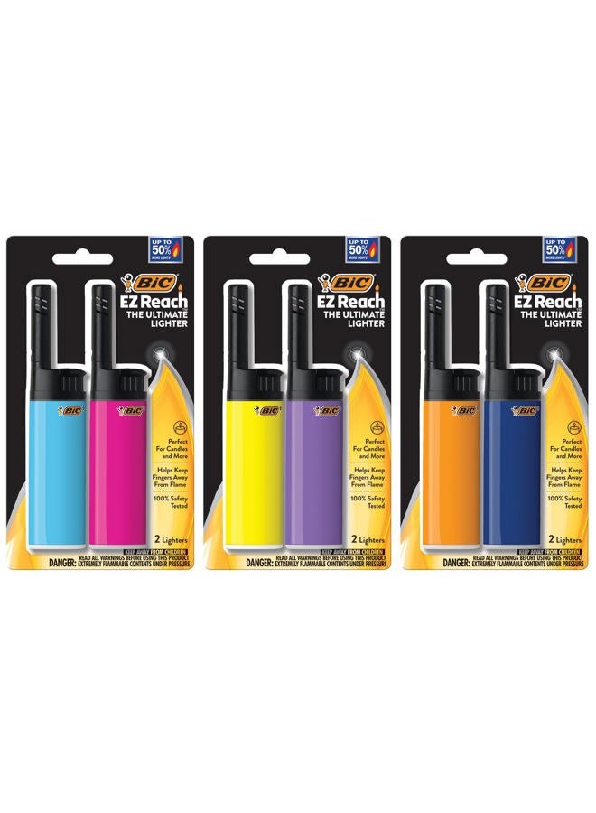 Bic EZ Reach Candle Lighter, The Ultimate Lighter with Wand for Candles, Assorted Designs, 6 Count Pack of Long Lighters - Image 1