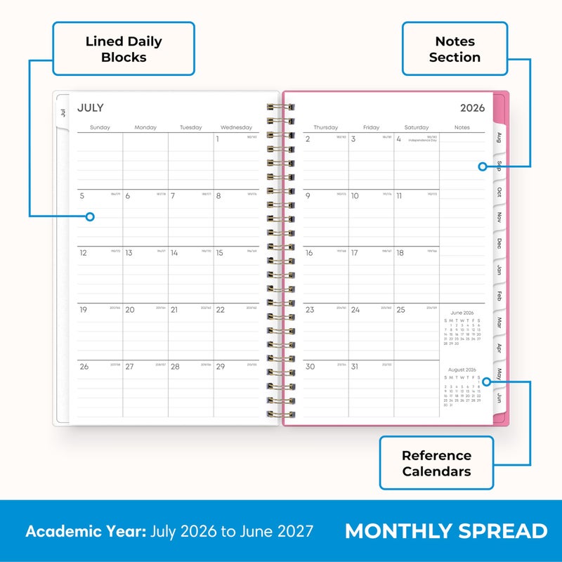 Blue Sky 2026-2027 Weekly and Monthly Academic Year Planner Calendar, July 2026 - June 2027, 5" x 8", Flexible Cover, Wirebound, Laminated Tabs, Roosevelt Pink - Image 4