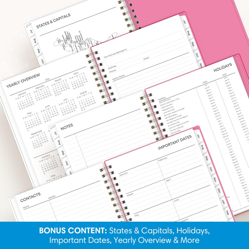 Blue Sky 2026-2027 Weekly and Monthly Academic Year Planner Calendar, July 2026 - June 2027, 5" x 8", Flexible Cover, Wirebound, Laminated Tabs, Roosevelt Pink - Image 5