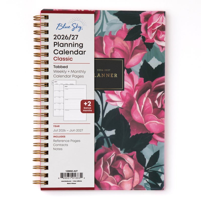 Blue Sky 2026-2027 Weekly and Monthly Academic Year Planner Calendar, July 2026 - June 2027, 5" x 8", Flexible Cover, Wirebound, Laminated Tabs, Roosevelt Pink - Image 1