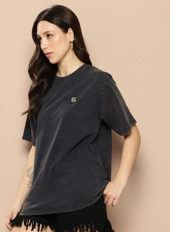 Difference of Opinion Women Oversized Washed Printed T-Shirt