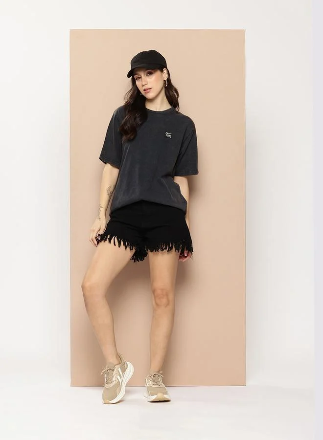 Difference of Opinion Women Oversized Washed Printed T-Shirt