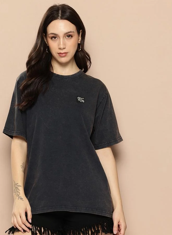 Difference of Opinion Women Oversized Washed Printed T-Shirt