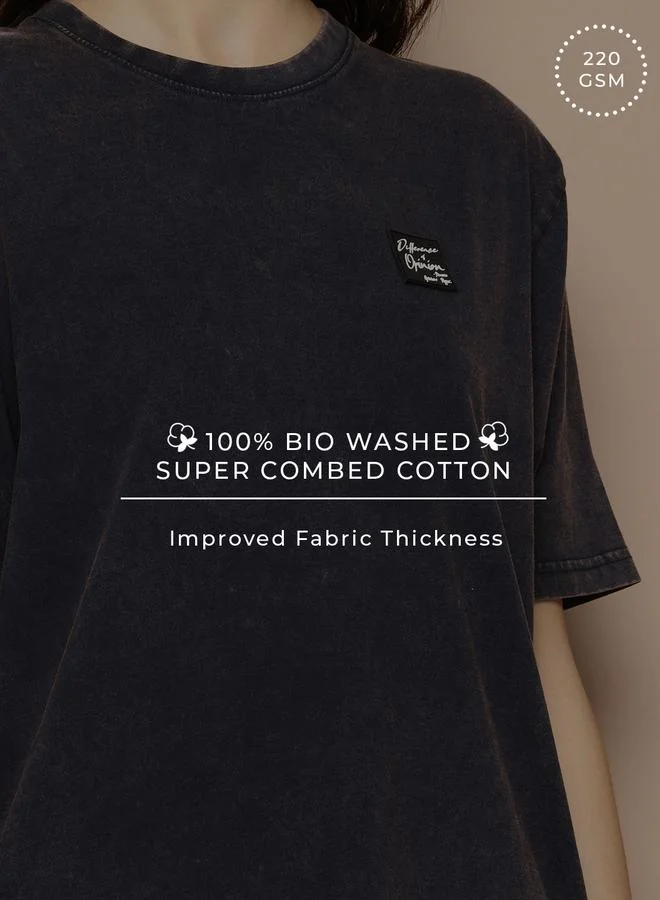 Difference of Opinion Women Oversized Washed Printed T-Shirt