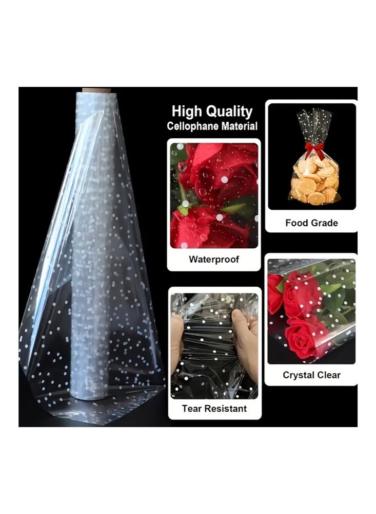 زيمي لفة ورق تغليف هدايا شفافة من OPP بنقاط بولكا - شفافة للغاية ومقاومة للماء والغبار لتغليف هدايا باقة الحلوى، ورق تغليف هدايا يدوي الصنع 40 سم × 30 م - Image 2