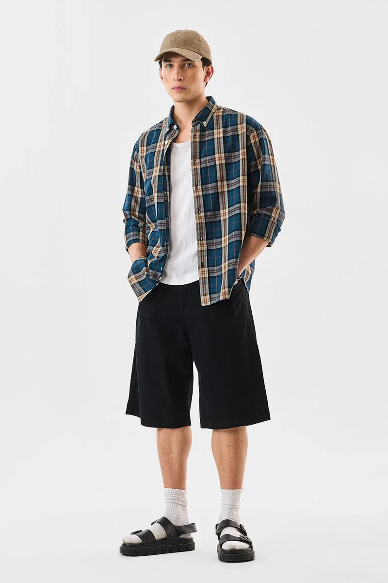 سنيتش Blue Checkered Long Sleeve Regular Fit Shirt