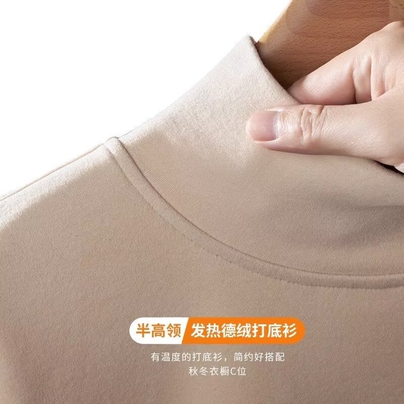 Fleece Base Shirt High Collar Base Shirt Men'S Long T-Shirt Simple All-Match Korean Style Solid Color Inner Half High Collar - Image 3