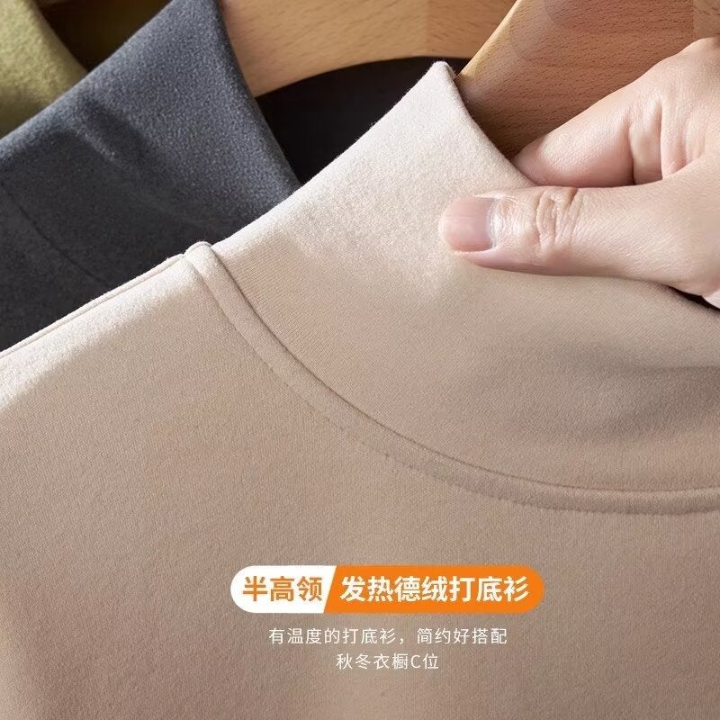 Fleece Base Shirt High Collar Base Shirt Men'S Long T-Shirt Simple All-Match Korean Style Solid Color Inner Half High Collar - Image 2