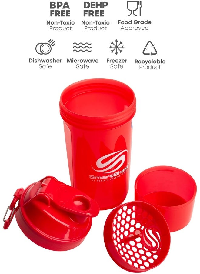 SmartShake - O2Go One Plastic Protein Shaker Bottle 800 Ml | 27 Oz - Leakproof Screw-On Lid - Bpa Free - Unisex - Red - Image 1
