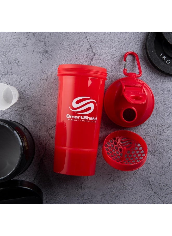 SmartShake - O2Go One Plastic Protein Shaker Bottle 800 Ml | 27 Oz - Leakproof Screw-On Lid - Bpa Free - Unisex - Red - Image 1