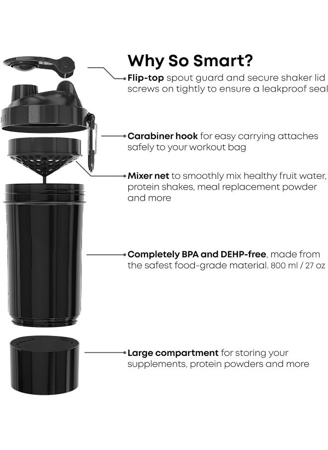 SmartShake - O2Go One Plastic Protein Shaker Bottle 800 Ml | 27 Oz - Leakproof Screw-On Lid - Bpa Free - Unisex - Red - Image 1