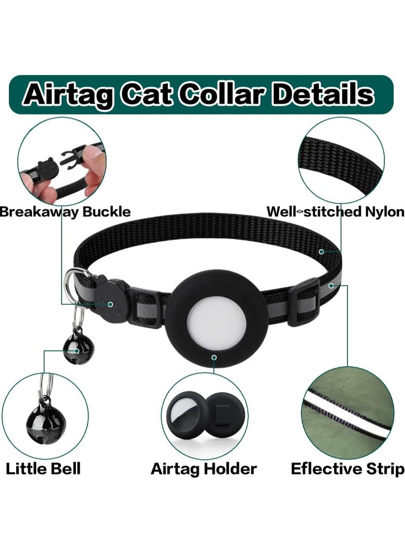 keloray Reflective Kitten Collar with Apple Air Tag Holder and Bell, 0.4 Inches in Width and Lightweight (Black) - Image 2