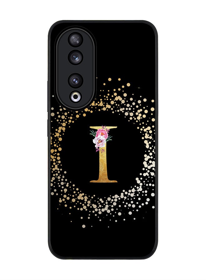 Stylizedd Rugged Black edge case for Honor 90 5G, Slim fit Flexible Anti Drop Thin Cover - Custom Monogram Initial Letter Floral Pattern Alphabet - I ( Black ) - Image 1