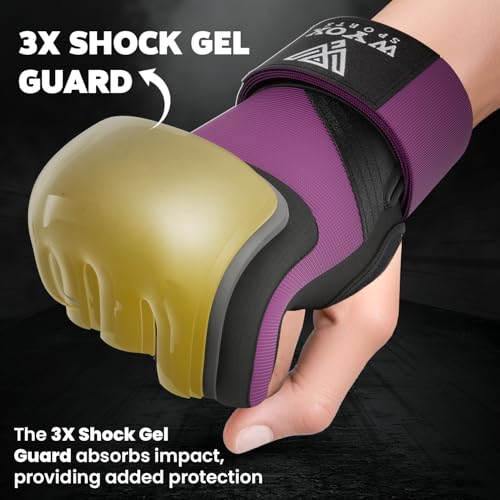 WYOX Gel Boxing Hand Wraps Inner Gloves for Men & Women, 80cm Quick Wrist Straps, Padded Knuckle Protection for Muay Thai Kickboxing, Hand Wraps for Boxing & Martial Arts (Purple, L/XL) - Image 3