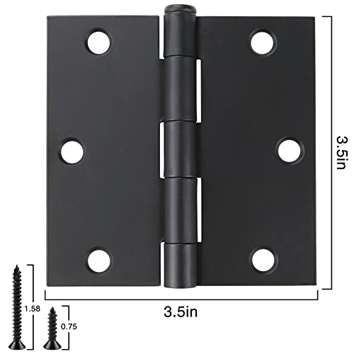 JIW 18 Pack Matte Black Door Hinges 3.5 x 3.5 Inch, Interior Door Hinges, Heavy-Duty Black Hinges with Square Corners for Doors Standard Bedroom Office Door Hardware Removable Pin,RV,Garage,Shed,Treehouse - Image 2