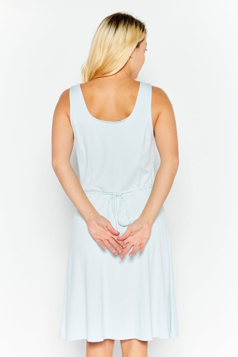 41 Hawthorn Women Solid Belted Midi Dress, Sage  Blue - Image 4