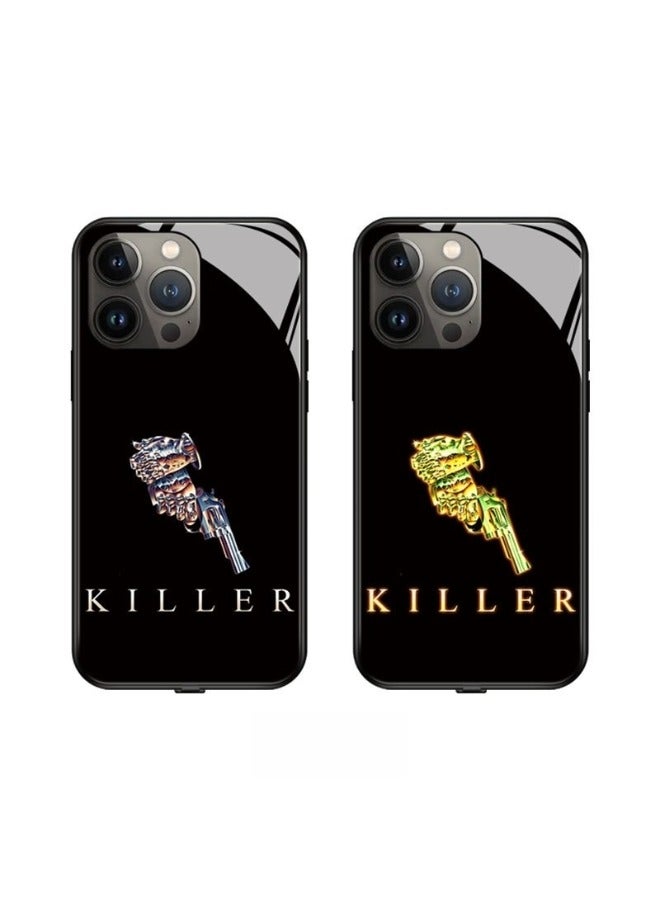 REOCLE iPhone 13 14 Case Colorful Luminous Tempered Glass Mobile Phone Protective Case with Voice Control Call Flash Personalized Phone Case for Cool Women and Trendy Men - Image 1