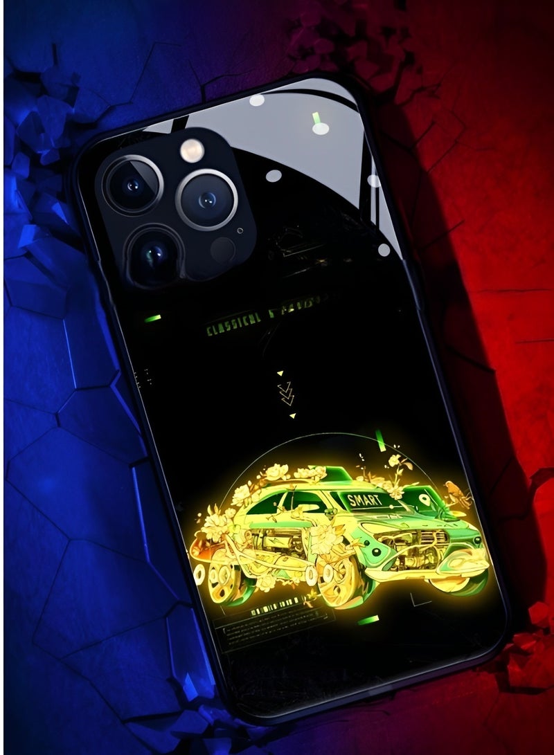 REOCLE iPhone 13 14 Case Colorful Luminous Tempered Glass Mobile Phone Protective Case with Voice Control Call Flash Personalized Phone Case for Cool Women and Trendy Men - Image 4