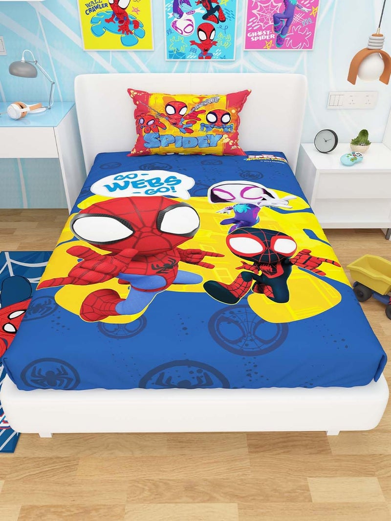 Athom Living Marvel Spidey Cotton Single Bed Sheet for Kids - Multicoloured (147 x 223 cm)