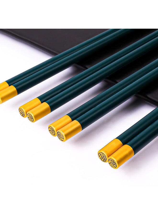 Chicken Wing Wooden Chopsticks Dome Fu Character Paint-free Wax-free Non-slip Non-mildew Community Group Purchase Supply Gift Chopsticks-Color:25CM Alloy Chopsticks Round Top Blessing ]  - Image 1
