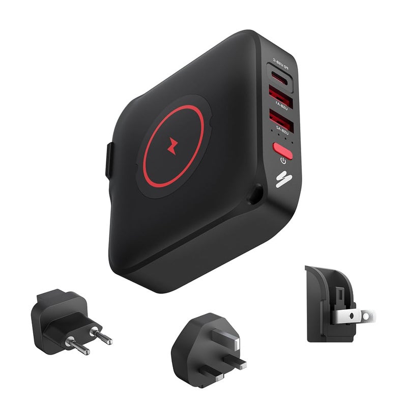 MANGO 3in1 Travel Charger Plug with EUUKUAE Plug Heads 10000mAh Power Bank Wireless MagSafe Charging USBC 20W Dual USBA 225W Ports Portable Charger for iPhone 15 Pro Samsung S24 Ultra iPad