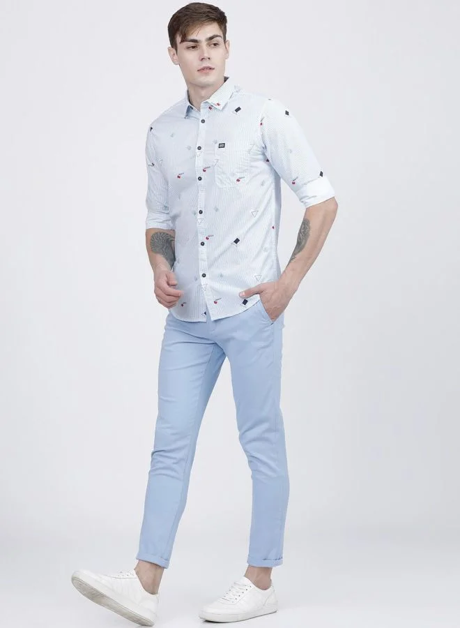 The Indian Garage Co Men Slim Fit Striped Full Sleeves Cutaway Collar Casual Shirt